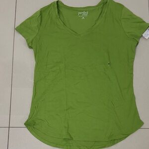 New York & Company Lime Green V-Neck Tee